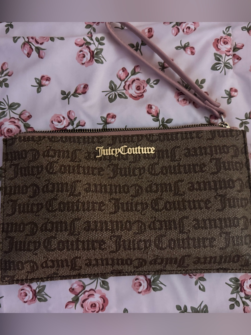 Juicy Couture Brown Logo Wristlet Clutch